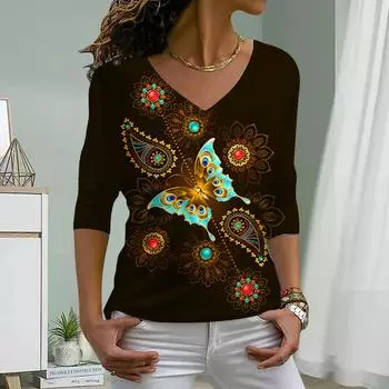 Парамеция Принт Женские Футболки Женские Топы Длинные Рукава V-образный Вырез Пуловер Femme Футболки Футболка Для Женщин XS оранжевый