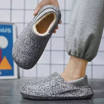 Обувь для родителей и детей, тапочки, мужские осенние и зимние сумки, туфли на каблуке, теплые туфли из хлопка на толстой подошве, парная обувь 34 чёрный