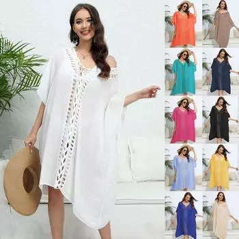 Парео Пляжная накидка для женщин Летнее платье Saidas De Praia Купальный костюм Туника Розетки Роскошные банные выходы Женские накидки One Size чёрный