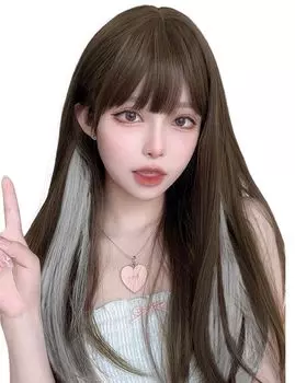 Парик AISI HAIR, длинный прямой полный парик, модный парик для косплея и переодевания, маленькое лицо, термостойкий, в стиле Харадзюку, повседневный, коричневый, серый, женский и