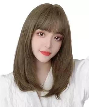 Парик AISIHAIR, средне-коричневый, прямой, полный, длинный, с маленьким лицом, модный, натуральный, гладкий, с сеткой, в комплекте, термостойкий, полудлинный, женский
