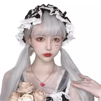 Парик Akixen Лолита Длинный Прямой Двойной Хвостик Серебристо-Белый Парик Снежная Ночь Детский Стишок Стиль Харадзюку Маленькое Лицо Термостойкий Косплей Сетка Для Волос Мода