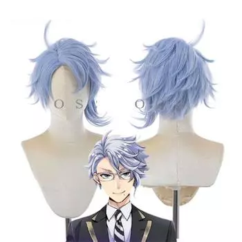 Парик Azul Ashengrotto для косплея, светло-серый, синий, короткий, термостойкий, синтетический, для карнавала, вечеринки в честь Хэллоуина One Size