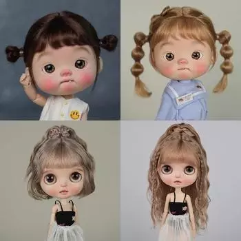Парик BJD с большой головой, парик в горошек, парик из мягкого мохера с челкой, парик с косой, половина хвоста, короткие волосы, длинные волнистые волосы, длина головы 9-10 дюймов