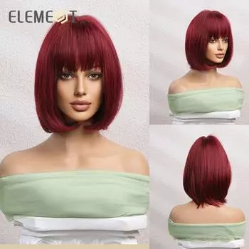 Парик Боб Луку Рамбут Варна Мерах Ангур Лурус Пендек Синтетис Элементы для парика Песта Ванита Путих/Хитам атау Пакаян Сехари-хари