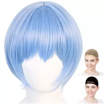 Парик CaseEden для косплея Premium EVA Rei Ayanami с короткими волосами, светло-голубой, светло-голубой 6080 светло-синий