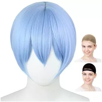 Парик CaseEden для косплея премиум-класса Rei Ayanami, короткий, с пробором по центру, светло-голубой, светло-голубой 6023 светло-синий