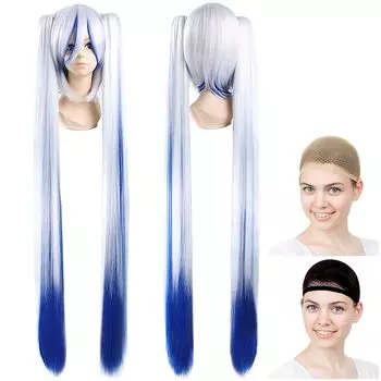 Парик CaseEden для косплея Premium Snow Miku Hatsune Miku Vance Type 120 см белый синий 6044 & белый