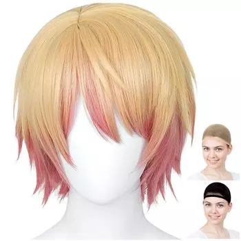 Парик CaseEden для косплея Premium Tenmashi Project Sekai Short Gold Pink 6035 & золотой