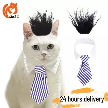 Парик для домашних животных с белой рубашкой и галстуком - забавные аксессуары для волос для кошек и собак S красный