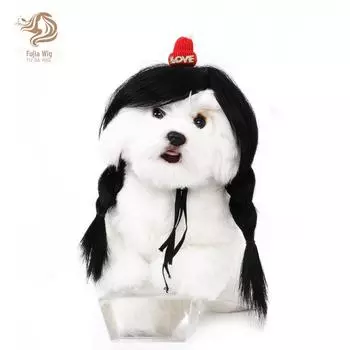 Парик для домашних животных с двойным хвостиком - аксессуары для собак на Рождество и Хэллоуин Pet wig double ponytail natural black чёрный/естественный