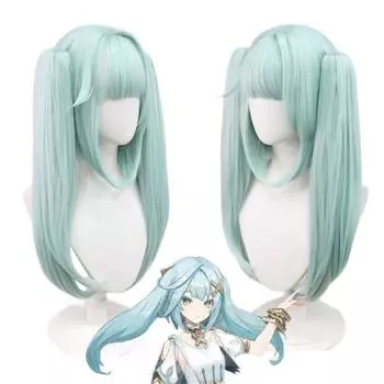 Парик для косплея аниме Киберпанк Edgerunners Ребекка Парик для косплея Двойные хвостики Голубо-синий парик Косплей Термостойкие синтетические парики 50cm бежевый