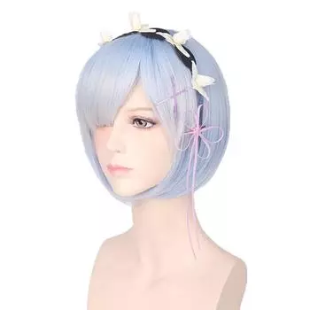 Парик для косплея + булавки для вечеринки Hajimeru Isekai Seikatsu Rem Ram Twins Blue Pink Wigs-Blue