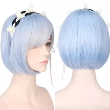 Парик для косплея + булавки для вечеринки Hajimeru Isekai Seikatsu Rem Ram Twins Blue Pink Wigs-Blue