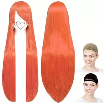 Парик для косплея CaseEden Bleach, Rurouni Kenshin Scarimura Princess Inoue, GS Mikami Reiko, длинный, 31,5 дюйма (80 см), Термостойкий, матовый оранжевый, красный,