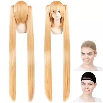 Парик для косплея CaseEden Hatsune Miku Gold Miku Project DIVA Twin Tails с париком Vance Gold Blonde White Merche, набор из 2 париков золотой