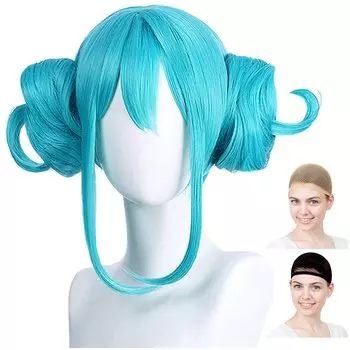 Парик для косплея CaseEden Hatsune Miku White Rabbit White Bunny Twin Buns с Vance Emerald Green Blue Green White Merche Wig Net Set of 2