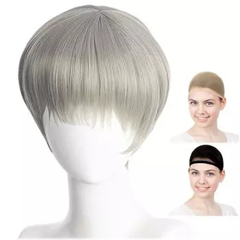 Парик для косплея CaseEden Inumaki Toge Inumaki Toge, короткие серебристые волосы, белый парик Merche, набор из 2 шт. серебряный