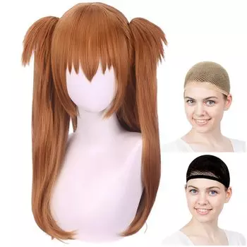Парик для косплея CaseEden Neon Genesis Evangelion Asuka Langley Soryu Asuka Long Twin Tails с париком Vance Orange Brown White Mercier, набор из 2 париков коричневый