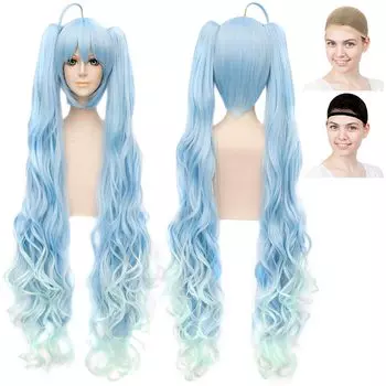 Парик для косплея CaseEden Парик для косплея Snow Miku SNOW MIKU Hatsune Miku Длинные хвостики Ahoge с Vance Светло-голубой градиент Светло-голубой Синий Белый Mercier светло-синий