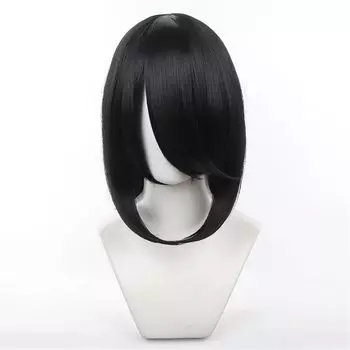 Парик для косплея Eileen Medium Black, пушистый, 40 см, универсальный, унисекс, термостойкий, сетка для парика для мероприятий, в комплекте