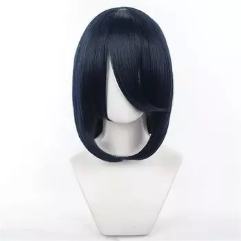 Парик для косплея Eileen Medium Blue Black, пушистый, 40 см, универсальный, унисекс, термостойкий, сетка для парика для мероприятий, в комплекте