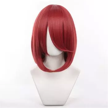 Парик для косплея Eileen Medium Dark Red, пушистый парик из натуральных волос 40 см, универсальный парик для косплея унисекс, термостойкий, сетка для парика для мероприятий в комплекте темно-красного