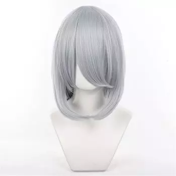 Парик для косплея Eileen Medium Light Grey, пушистый парик из волос 40 см, универсальный парик для косплея унисекс, термостойкий, сетка для парика для мероприятий, в комплекте светло-серый