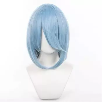 Парик для косплея Eileen Medium Smoke Blue, пушистый, 40 см, универсальный, унисекс, термостойкий, сетка для парика для мероприятий, в комплекте