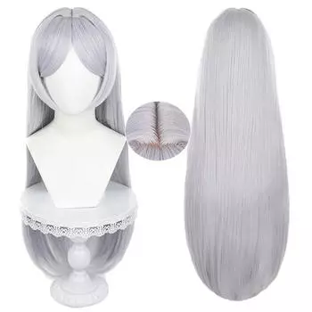 Парик для косплея Frieren, высококачественный, аниме, длинный, серебристо-серый, прямой, термостойкий, синтетический, для вечеринок, парики + шапочка для парика One Size