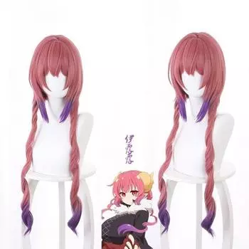 Парик для косплея Ilulu Kobayashi-san Chi no Maid Dragon, двойные хвостики, градиент, розовый, фиолетовый, синтетические длинные вьющиеся волосы, бесплатная шапочка для парика One Size коричневый