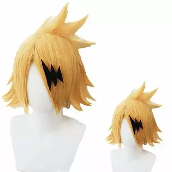 Парик для косплея из термостойкого материала с украшением в виде молнии для волос My Hero Academia Denki Kaminari, костюм для вечеринки, маскировка, парик 2 бонуса [Второй замок]