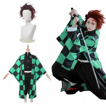 Парик для косплея Kamado Tanjiro Kamado, входящий в комплект, костюм для косплея Kamado Tanjiro с функцией дыхания под водой, костюм для взрослых, костюм для культурного фестиваля и мероприятия «Убийца демонов»