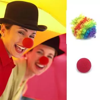 Парик для косплея клоуна-губки, волнистые вьющиеся волосы, красные волосы для носа-губки, набор для фотосъемки в виде носа-губки Wig&Nose