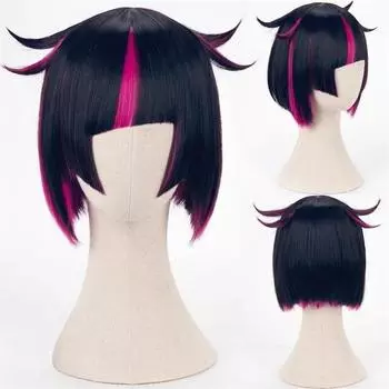 Парик для косплея Лилии Ванруж, черный, фиолетовый, смешанный, короткий, термостойкий, синтетический, парики для вечеринки в стиле аниме на Хэллоуин + шапочка для парика + уши One Size