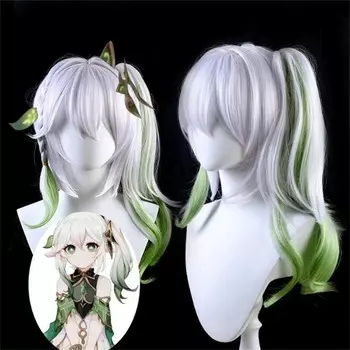 Парик для косплея Nahida, 55 см, Genshin Impact, Nahida Sumeru, смешанные цвета, градиенты, на клипсе, хвостик, парики для Хэллоуина 55cm серебряный