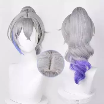 Парик для косплея Silver Wolf Honkai Star Rail серебристо-серый, синий, фиолетовый, градиентный, термостойкие синтетические волосы, игровые парики для аниме + WigCap One Size
