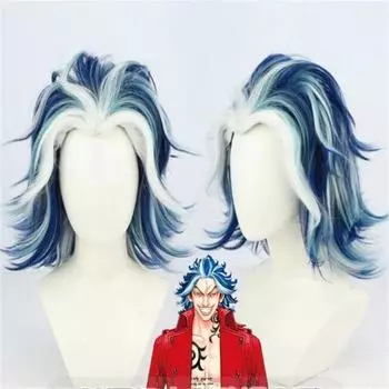 Парик для косплея «Токио Мстители Тайдзю Шиба», смешанные синие короткие термостойкие волосы, зачесанные назад парики из синтетических волос One Size бежевый