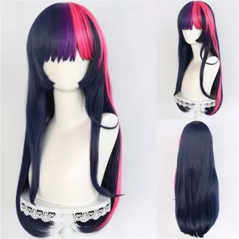 Парик для косплея Twilight Sparkle, длинный прямой, фиолетовый, розовый, синий, унисекс, термостойкие синтетические волосы, парики для вечеринок в стиле аниме + шапочка для парика One Size