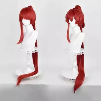 Парик для косплея Yinlin, длинный красный парик 120 см с хвостиками, термостойкий синтетический парик для косплея аниме + шапочка для парика One Size