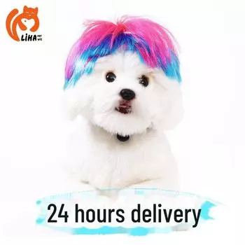 «Парик для питомца на Хэллоуин»: Забавный розовый и голубой аксессуар для волос. Dog wig Shamatte светло-синий