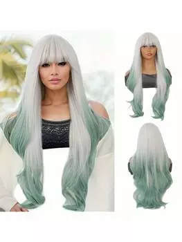 Парик для женщин, градиентное окрашивание в стиле косплея, длинные вьющиеся волосы, синтетический полный головной убор, натуральные пушистые искусственные волосы, полный верхний парик