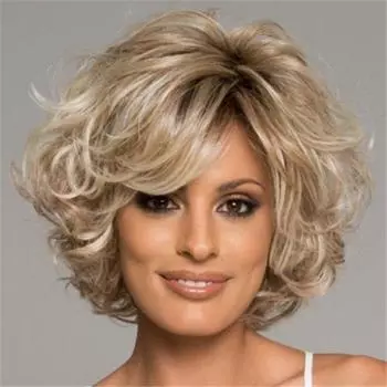 Парик для женщин Синтетические короткие вьющиеся волосы с челкой Натуральный светло-золотой Высокотемпературный парик для ежедневного использования золотой