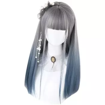 Парик Eileen Blue Grey средней длины, полный, прямой, в стиле Харадзюку, популярный, с эффектом маленького лица, милый, медицинский, женский