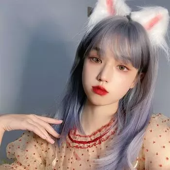 Парик Eileen Blue x Purple в стиле Harajuku GAL, натуральный пушистый парик, прямой, с эффектом маленького лица, сетка в комплекте, женский