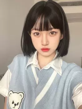 Парик Eileen Bob Black, натуральный, пушистый, прямой, с эффектом маленького лица, сетка в комплекте, женский