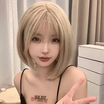 Парик Eileen Bob Blonde, натуральный, пушистый, прямой, с эффектом маленького лица, сетка в комплекте, женский