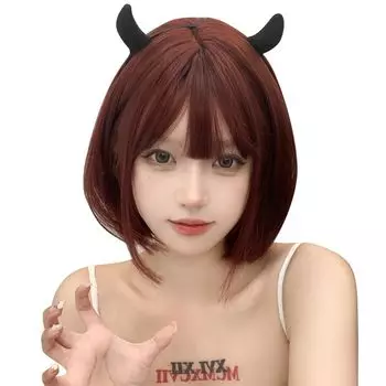 Парик Eileen Bob Wine Red в стиле Harajuku GAL, натуральный пушистый парик, прямой, с эффектом маленького лица, сетка в комплекте, женский вино красного