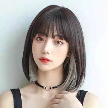 Парик HAIRCUBE Короткий Боб Полный Парик Внутренний Цвет Черный Волосы Boff Полный Парик Черный Медицинский Прямой Парик Косплей Натуральный Кроссдрессинг (Внутренний серый)