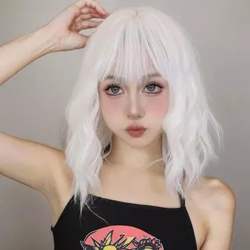 Парик HAIRCUBE, короткий парик с локонами, белый парик для переодевания, волнистый парик, полный парик с завивкой, популярный стиль Харадзюку, дамы, Лолита, маленькое лицо, косплей, термостойкий белый